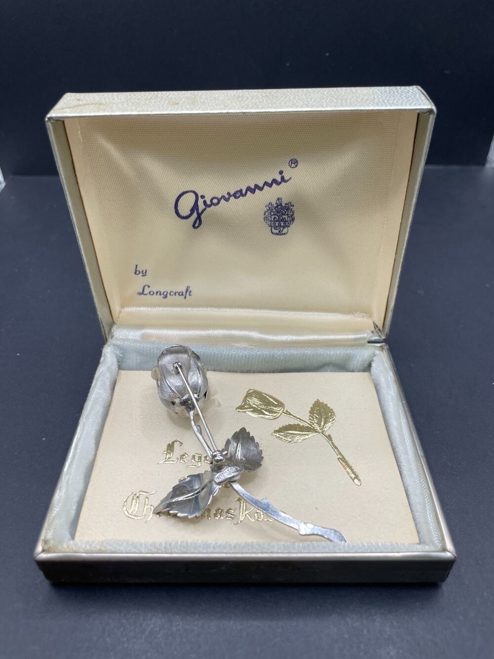 Vtg Giovanni 1960’s Legend of the Christmas Rose Brooch Pin Silver Tone w/ Box
